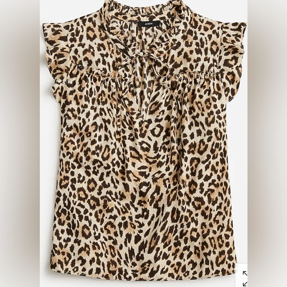 New J. Crew Ruffle tie-neck top in leopard print